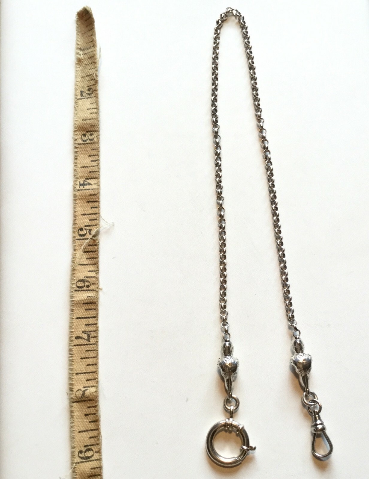 Dog Pocket Watch chain figural head animal victorian jewelry Sterling silver 13