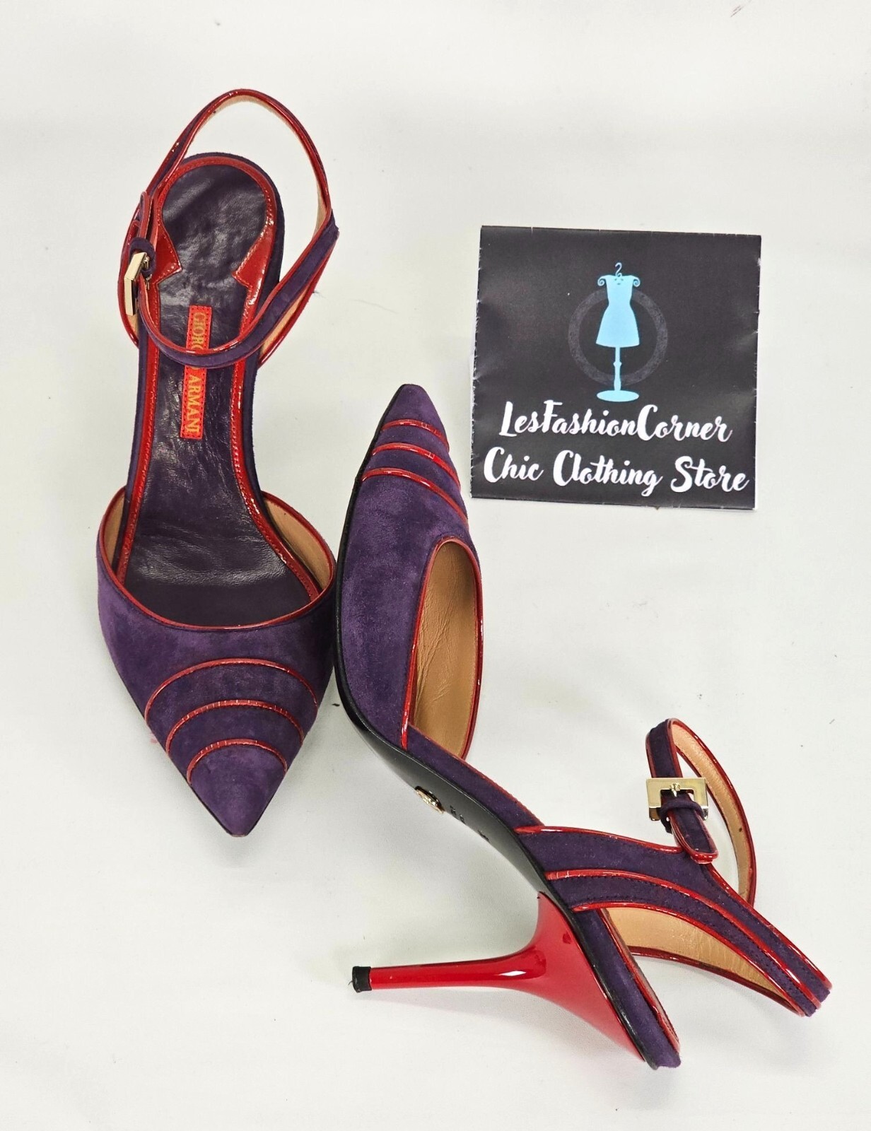 Giorgio Armani Women's Purple/Red Suede Stiletto Heels Ankle