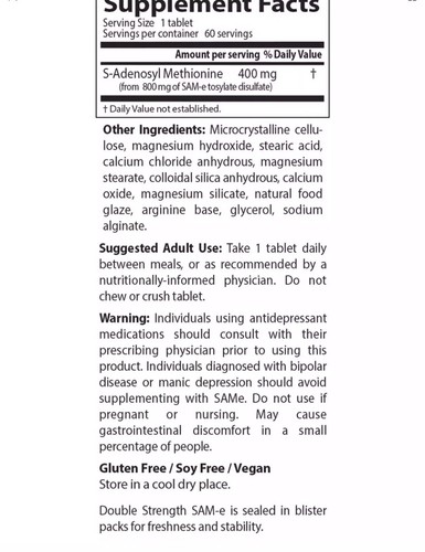 Doctor's Best SAM-e 400 mg Mood and Neural Function, Joint Comfort, Liver Health