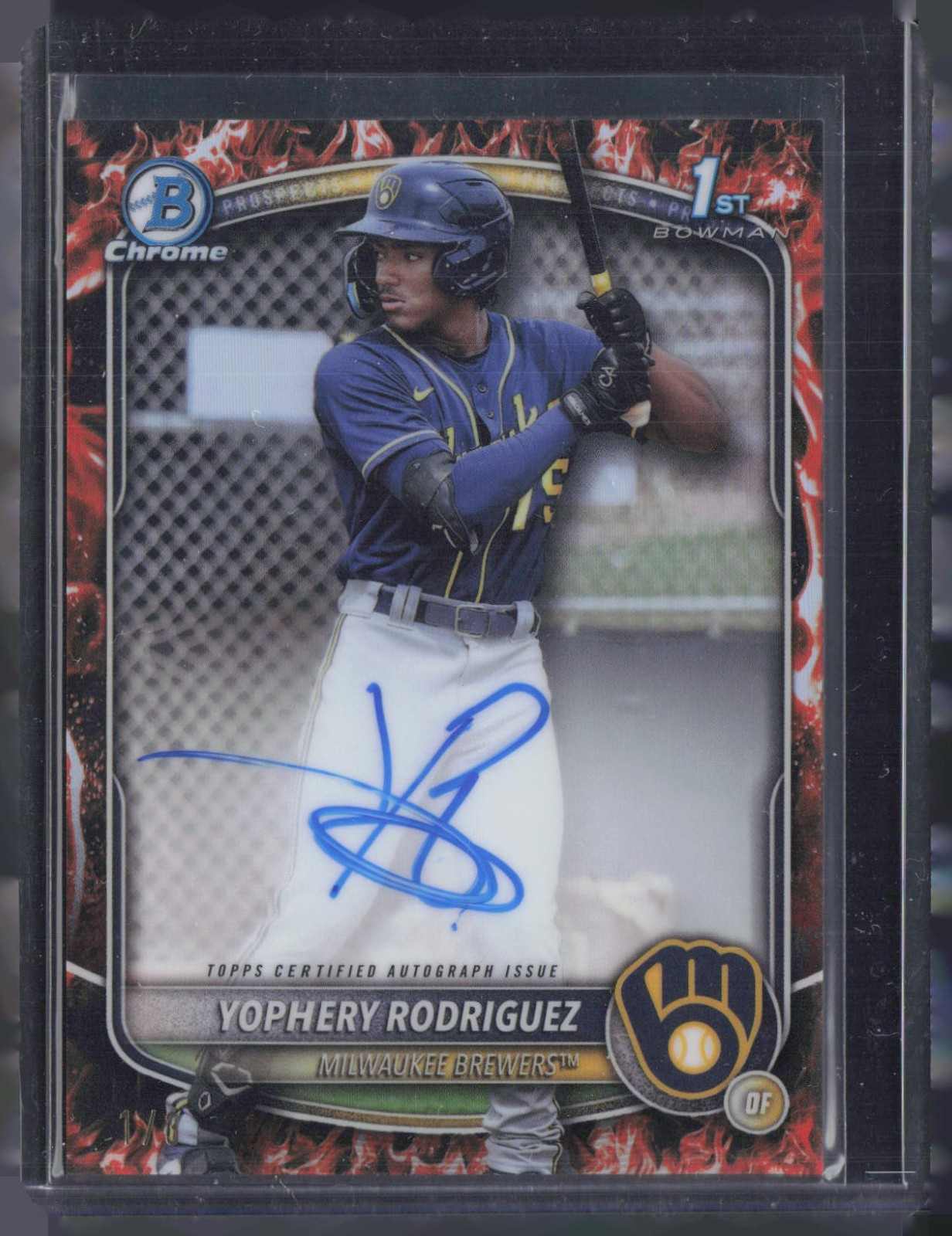 2025 Bowman Chrome Fire Refractor Yophery Rodriguez 1/3 Auto RC Rookie