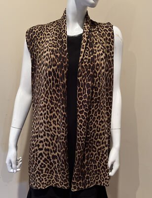Neiman Marcus exclusive Animal Print Silk Cashmere Open Vest Top New $349
