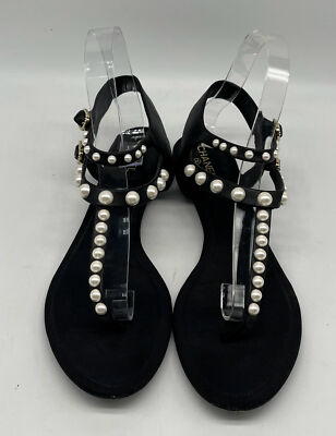 Chanel Black Leather Faux-Pearl Embellished Double-Strap