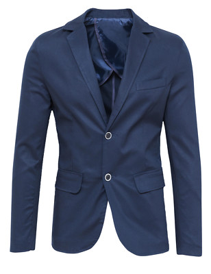GIACCA UOMO SARTORIALE BLU SCURO CASUAL ELEGANTE SLIM FIT ADERENTE IN COTONE