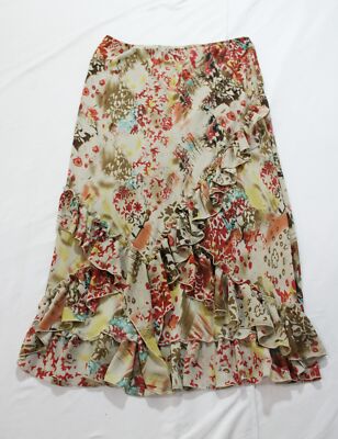 Dress-U By Sharon Women's Printed Ruffles Maxi Midi Skirt EJ2 Multi Size 18 