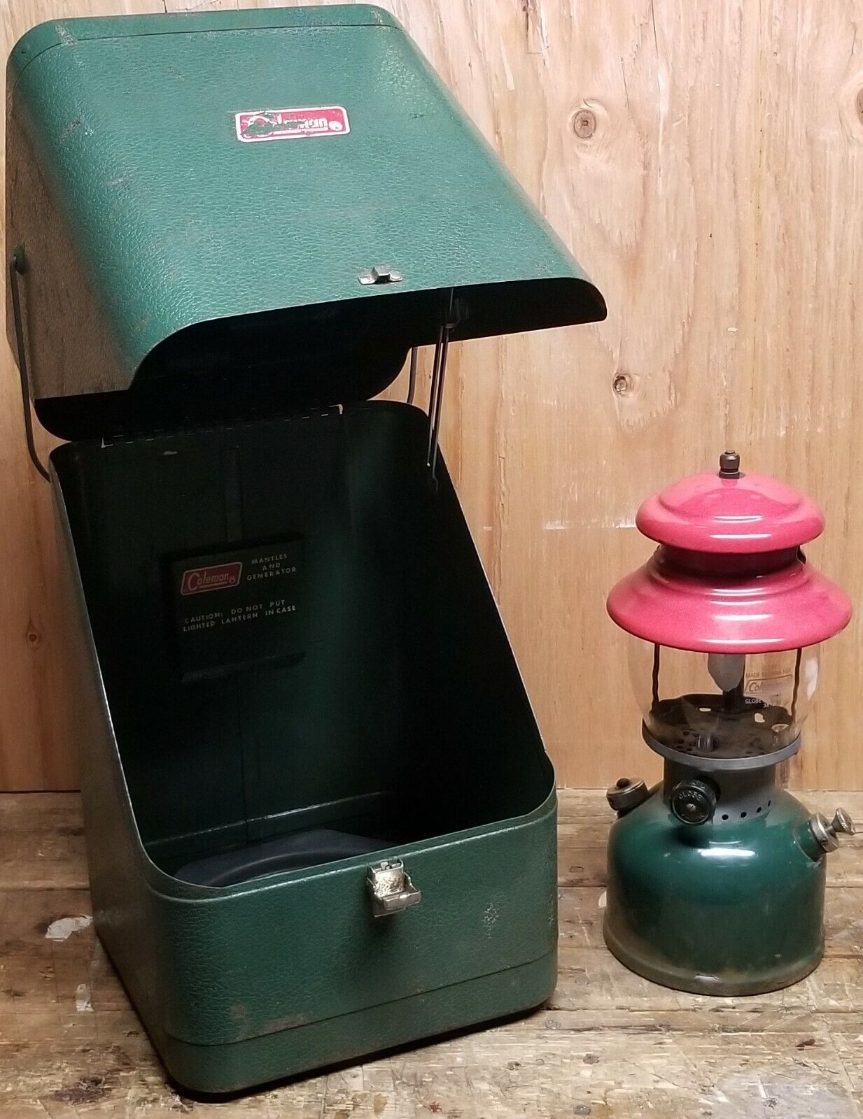 Vintage Coleman 200A 8/51 Red/Green Lantern With Green Metal Vintage Coleman 200A 8/51 Red/Green Lantern With Green Metal
