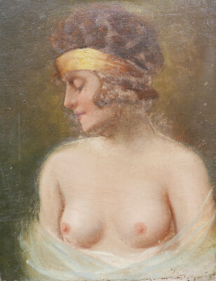 Nu Portrait de Jeune Femme Huile/Toile du début du XXème siècle Année 20