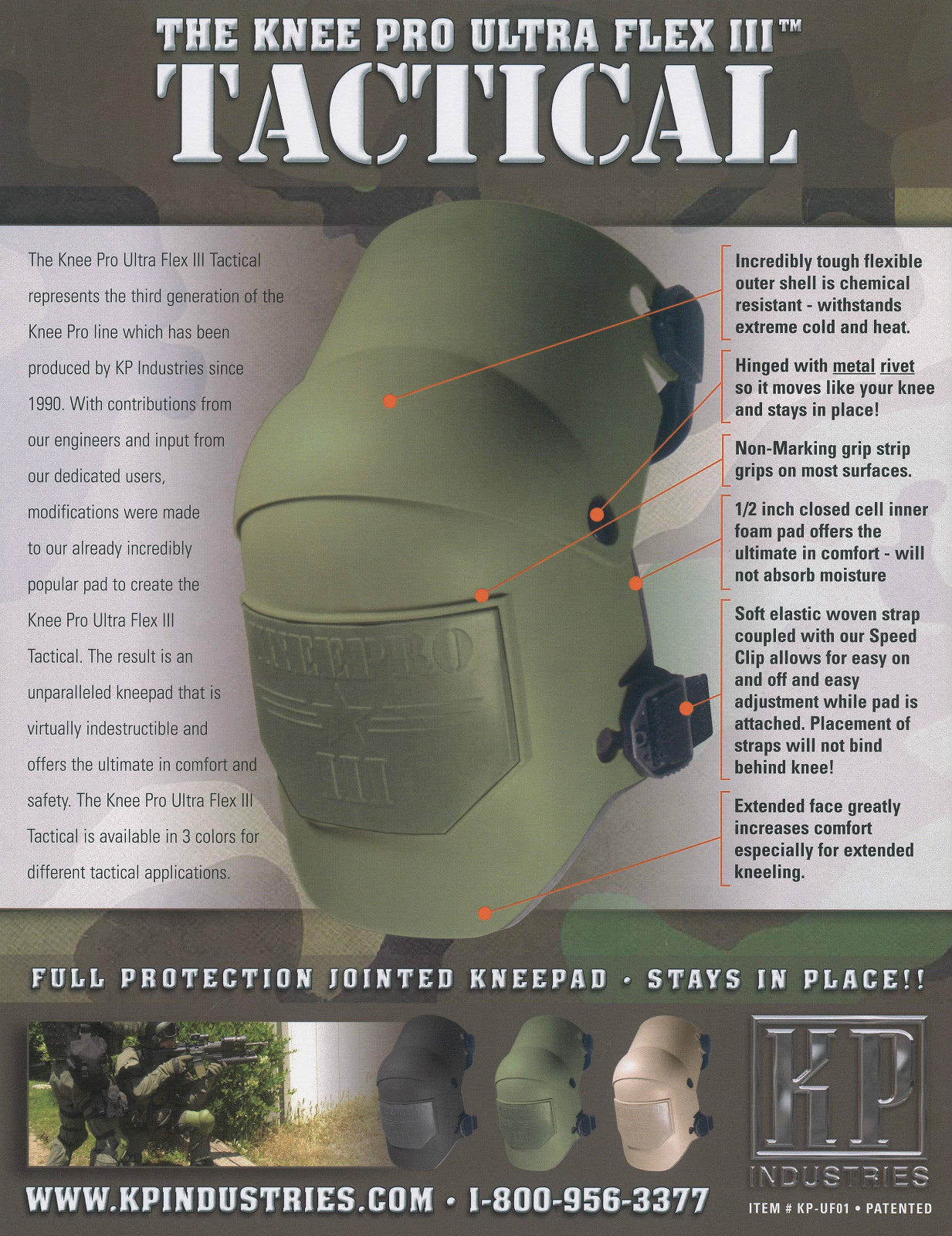 KP Industries Tactical Knee Pro Ultra Flex III Knee Pads in Black