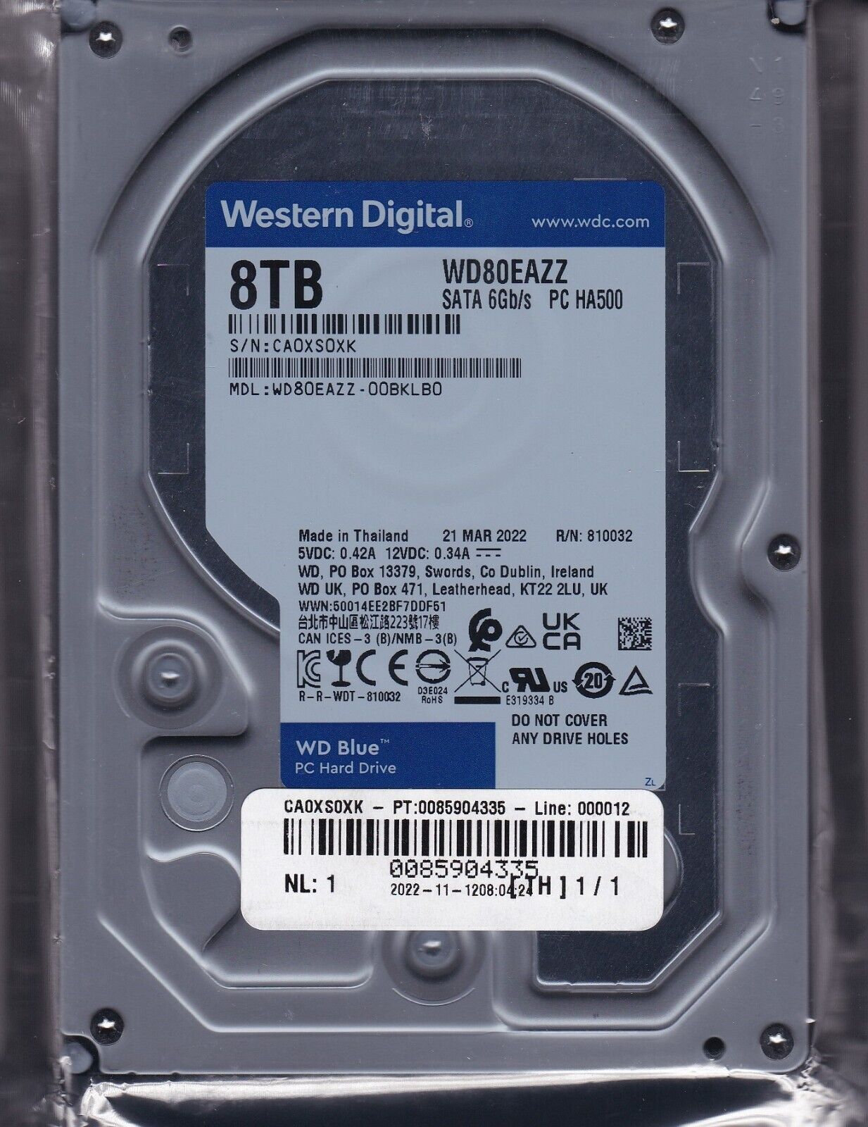 WD80EAZZ-00BKLB0 sn: CA0X MAR / 2022 WD80EAZZ-00BKLB0 sn: CA0X MAR / 2022
