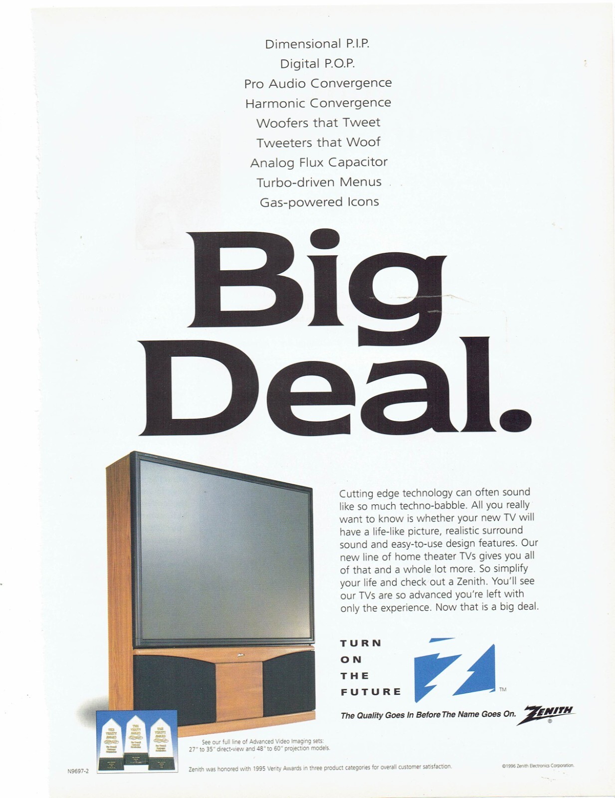 TV GUAM　1996 1996 Zenith Projection TV Print Ad Vintage Electronics 8.5