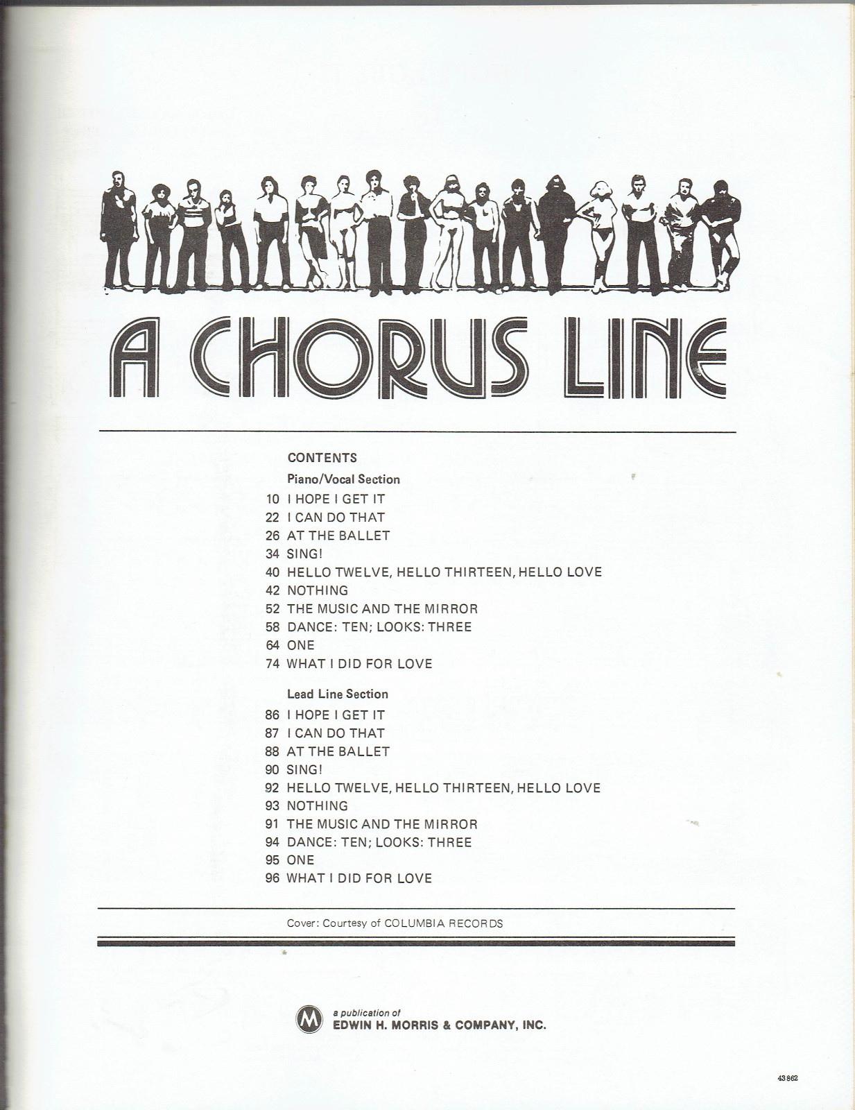 A Chorus Line Vocal Selection Music Book Piano-Vocal 1975