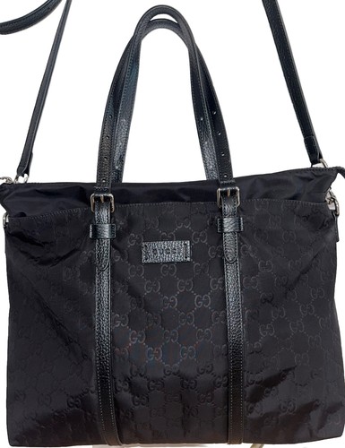 Gucci 黒 ナイロン バッグ 447226 493216 Gucci Nylon Monogram 2-Way Tote Black Detachable Strap Top