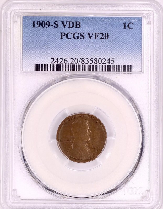 1909-S VDB Lincoln Wheat Cent PCGS VF20 - Key Date!