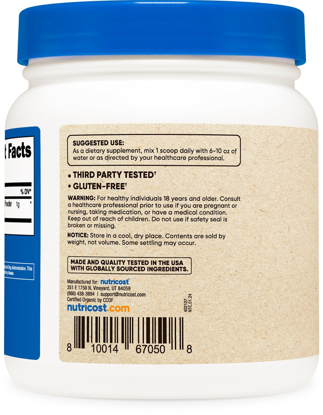 Nutricost Organic Lion's Mane Mushroom Powder 1 LB