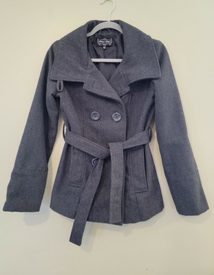 Outer Edge Women s Dark Gray Double Breasted Belted Pea Coat Size Medium 