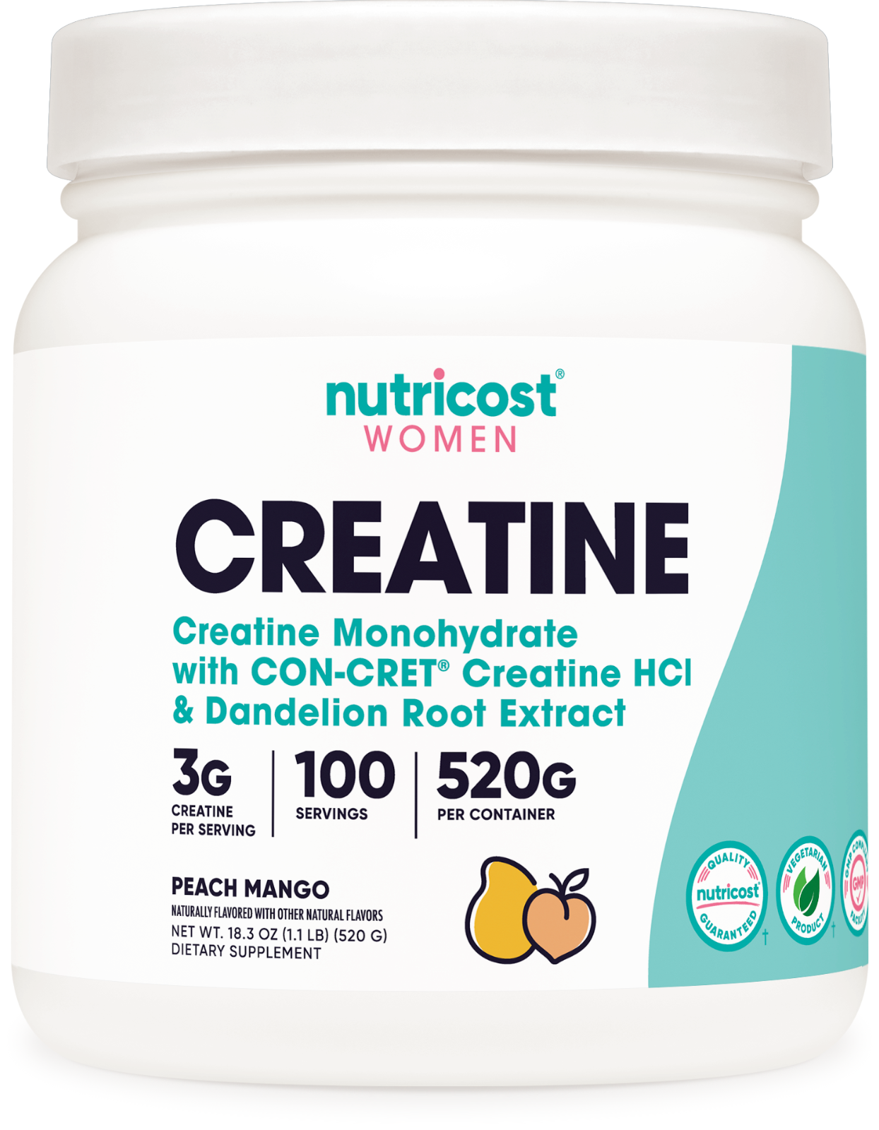 Порошок моногидрата креатина Nutricost для женщин, персик и манго, 100 порций