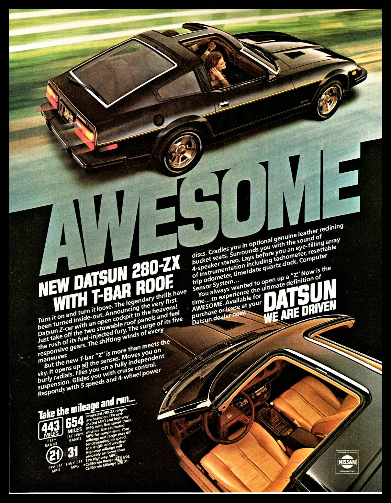 1980 DATSUN 280-ZX T-bar Roof Classic Car Photo AD | eBay