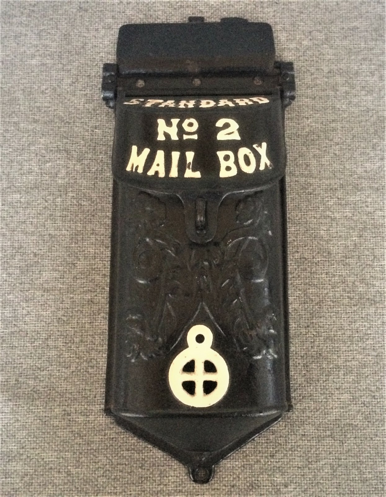 Vintage STANDARD NO. 2 Cast Iron Mail Box Black and White 12 3/4