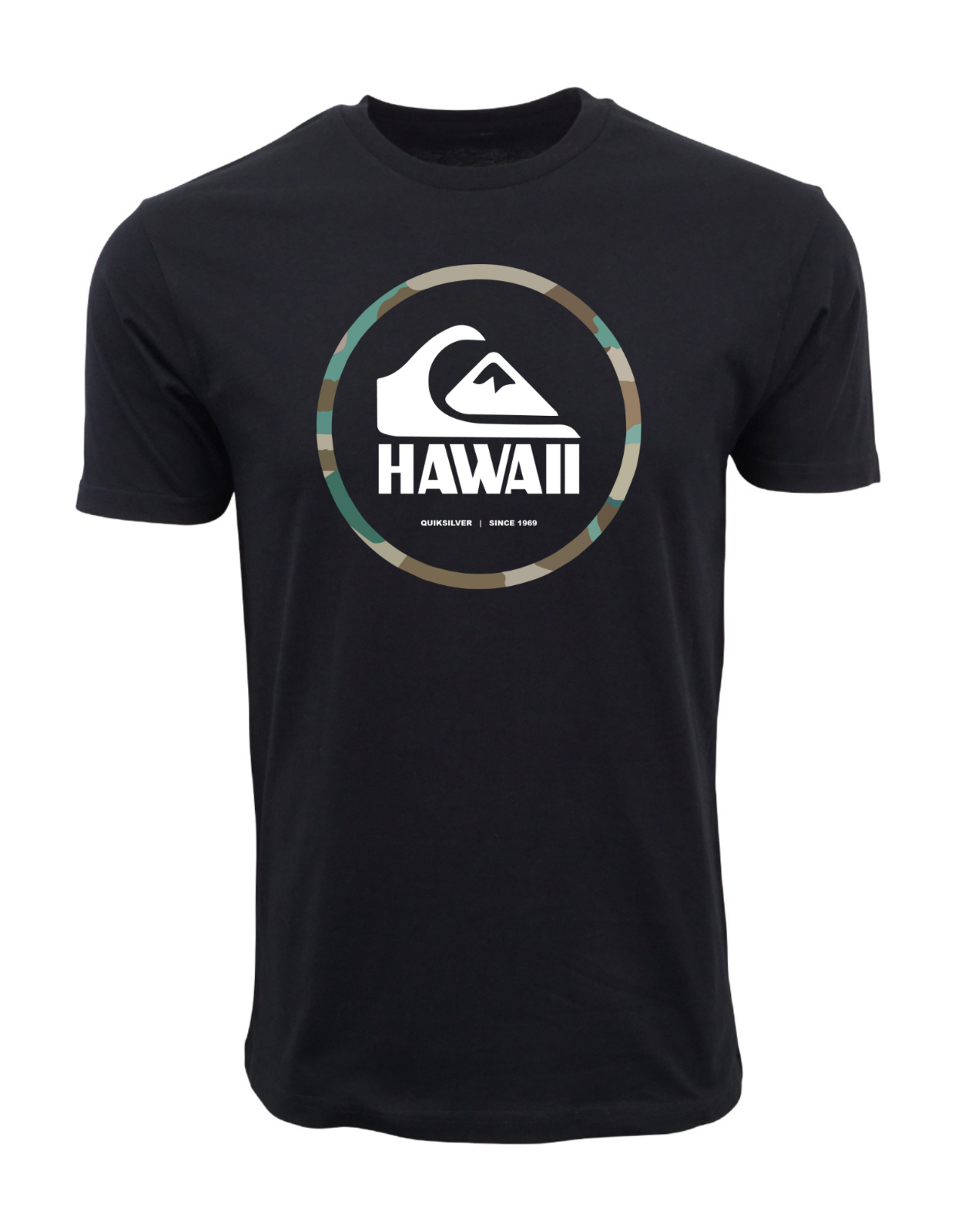 QUIKSILVER ESTABLISHED HAWAII CAMO CIRCLE  GRAPHIC T SHIRT