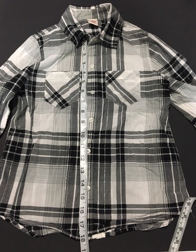 Arizona Jeans Plaid Girls Medium 10-12 Lace Back Button Down Blouse Cute