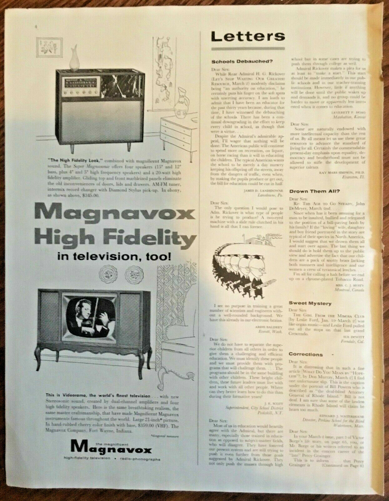Magnavox television &amp; radio ad original vintage print 1957 retro 