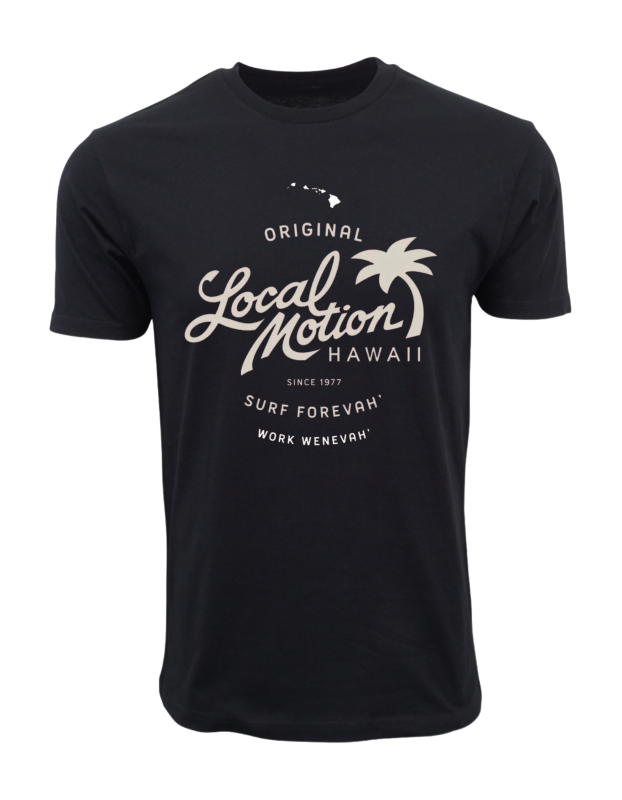 МУЖСКАЯ ФУТБОЛКА ПРЕМИУМ-КЛАССА LOCAL MOTION MENS HAWAII ISLAND SURF FOREVAH ЧЕРНОГО ЦВЕТА
