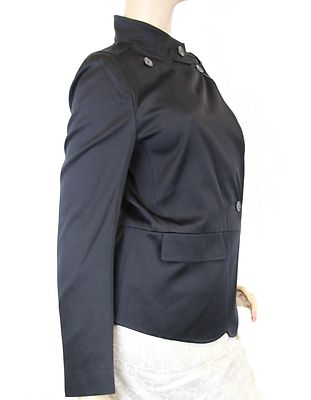 Pre-owned Gucci $1895 Authentic  Shiny Envers Satin Asymmetrical Jacket,black,42,307311