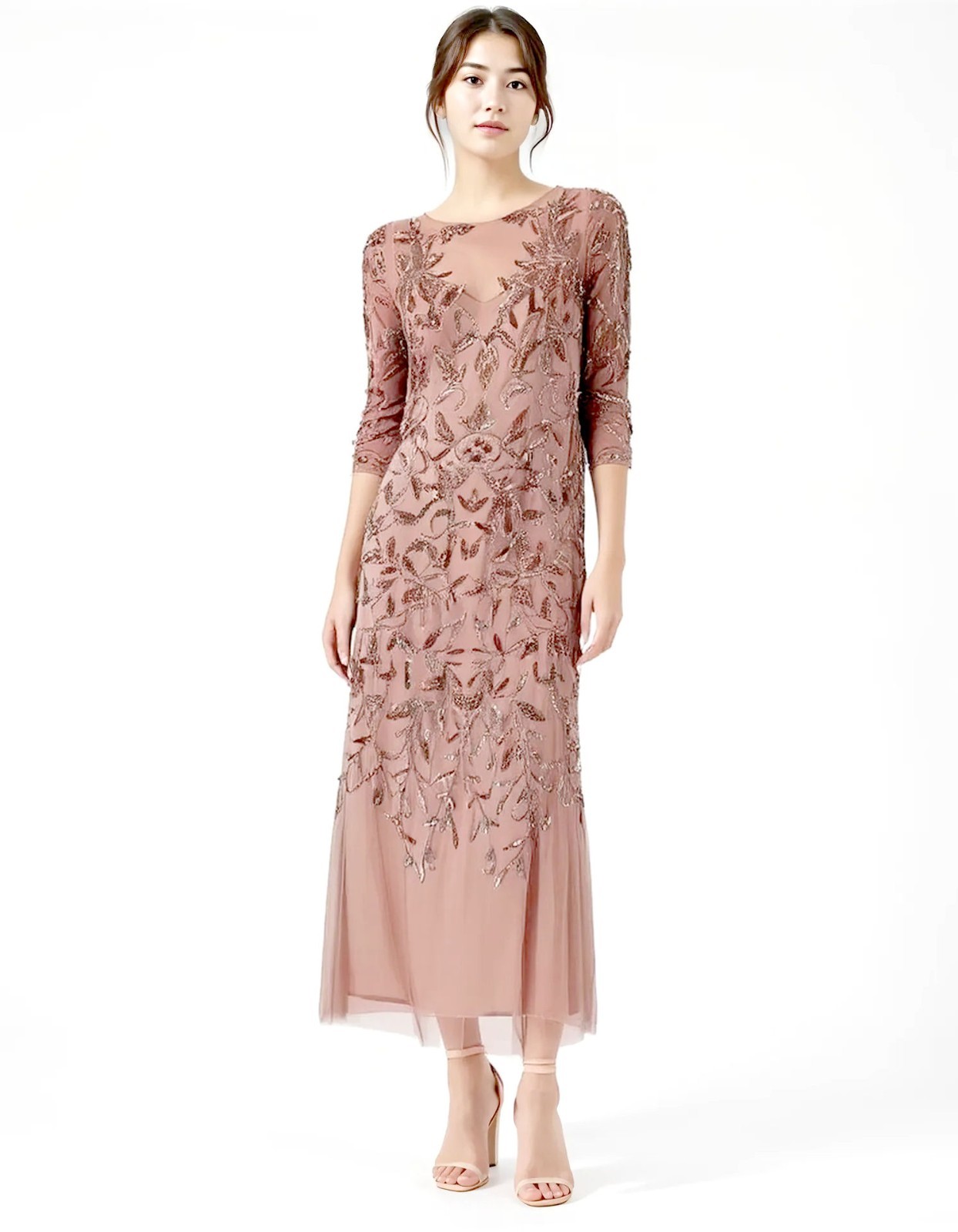 Adrianna Papell Coral Sequin Beaded Gown, Womens Size 8