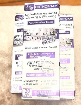 3 Boxes! Ever Smile ORTHOFOAM Orthodontic Cleaning &white metal&clear braces NIB