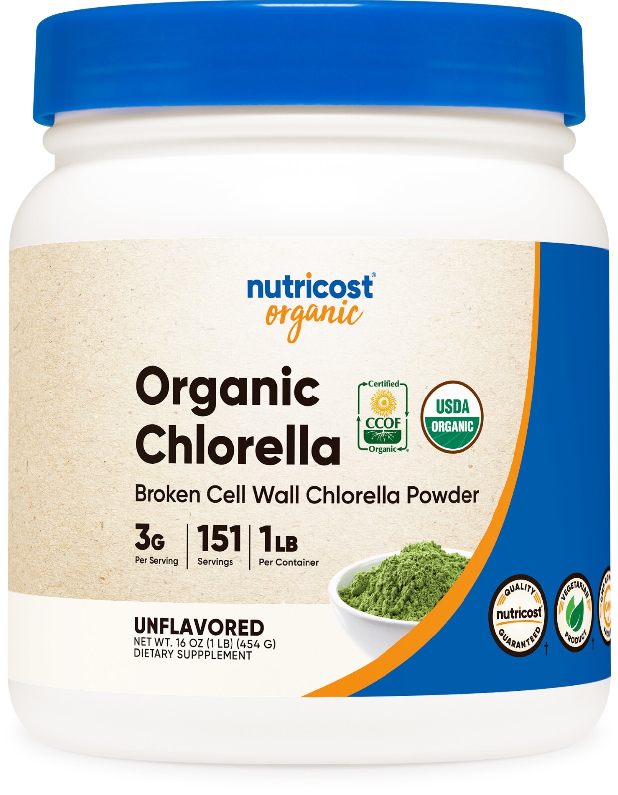 Nutricost Pure Organic Chlorella Powder 1 фунт - 151 порция, питательные вещества и клетчатка!