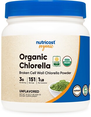 Nutricost Pure Organic Chlorella Powder 1 LB - 151 Servings, Nutrients & Fiber!
