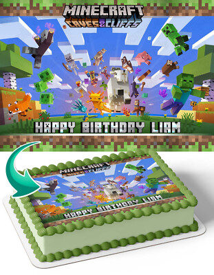 Mine-Craf Cave and Cliffs Edible Cake Topper Party Decoration Edible Image