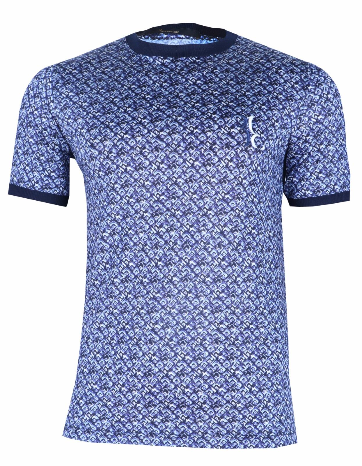 Pre-owned Billionaire Couture Men's Blue Patterned Crewneck T-shirt, Size 44a(xxs)