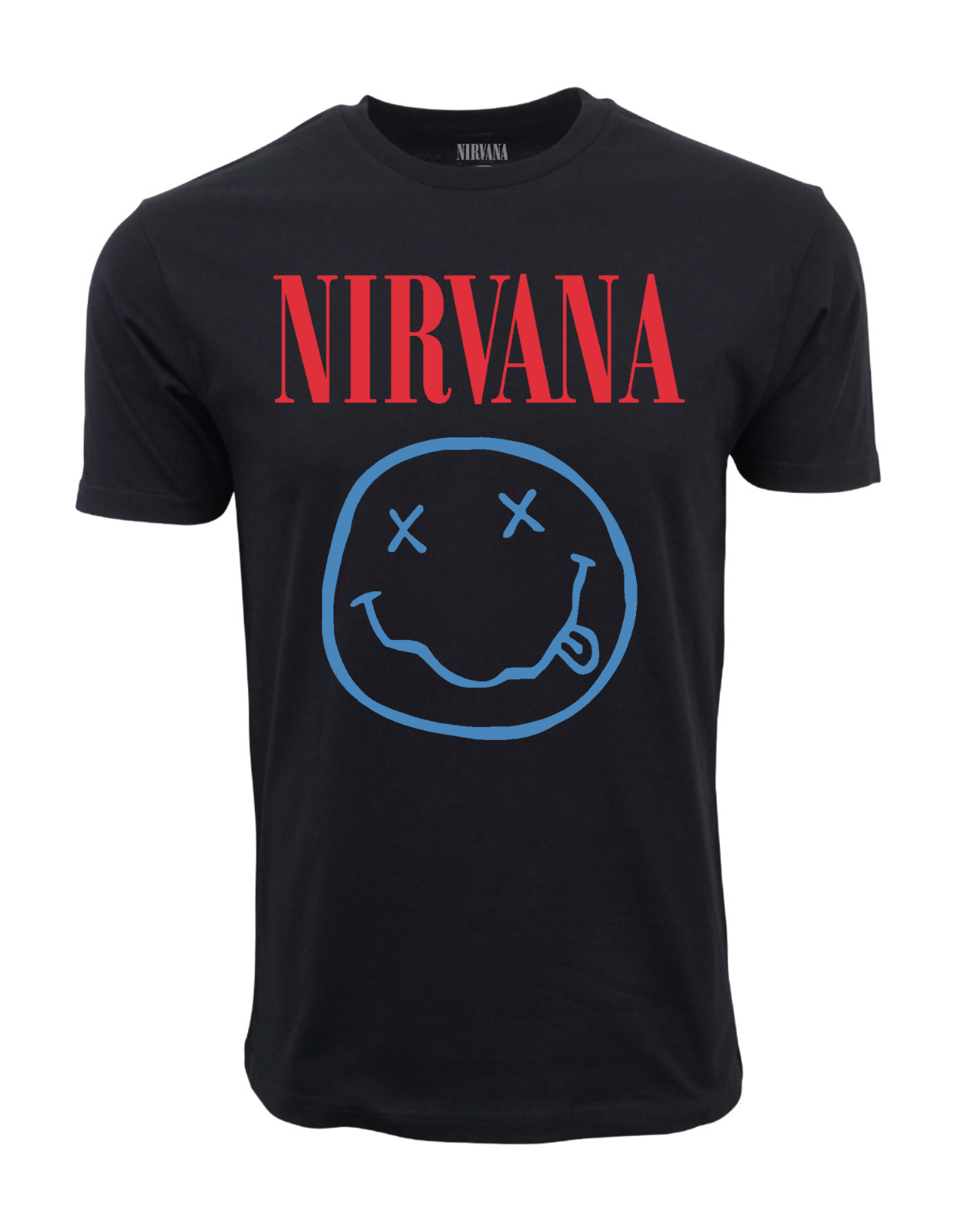 ФУТБОЛКА С ИСКУССТВЕННОЙ УЛЫБКОЙ NIRVANA, КРАСНАЯ С СИНИМ ЛОГОТИПОМ