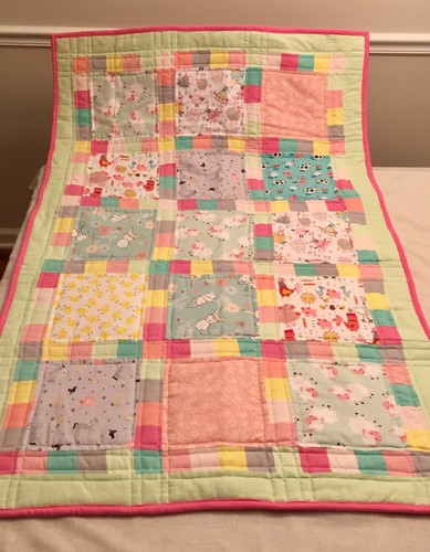 New handmade Baby Lap Crib Quilt Blanket Throw 34”x52” -Snuggle Flannel Soft!