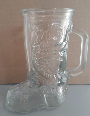 Vintage Unique Glass Boot Mug with Handle 3d Design on Boot 6 inches Tall