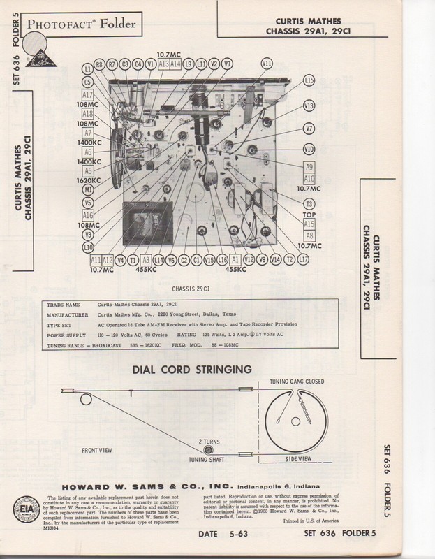 1963 CURTIS MATHES 29A1 29C1 RADIO AMPLIFIER SERVICE MANUAL PHOTOFACT