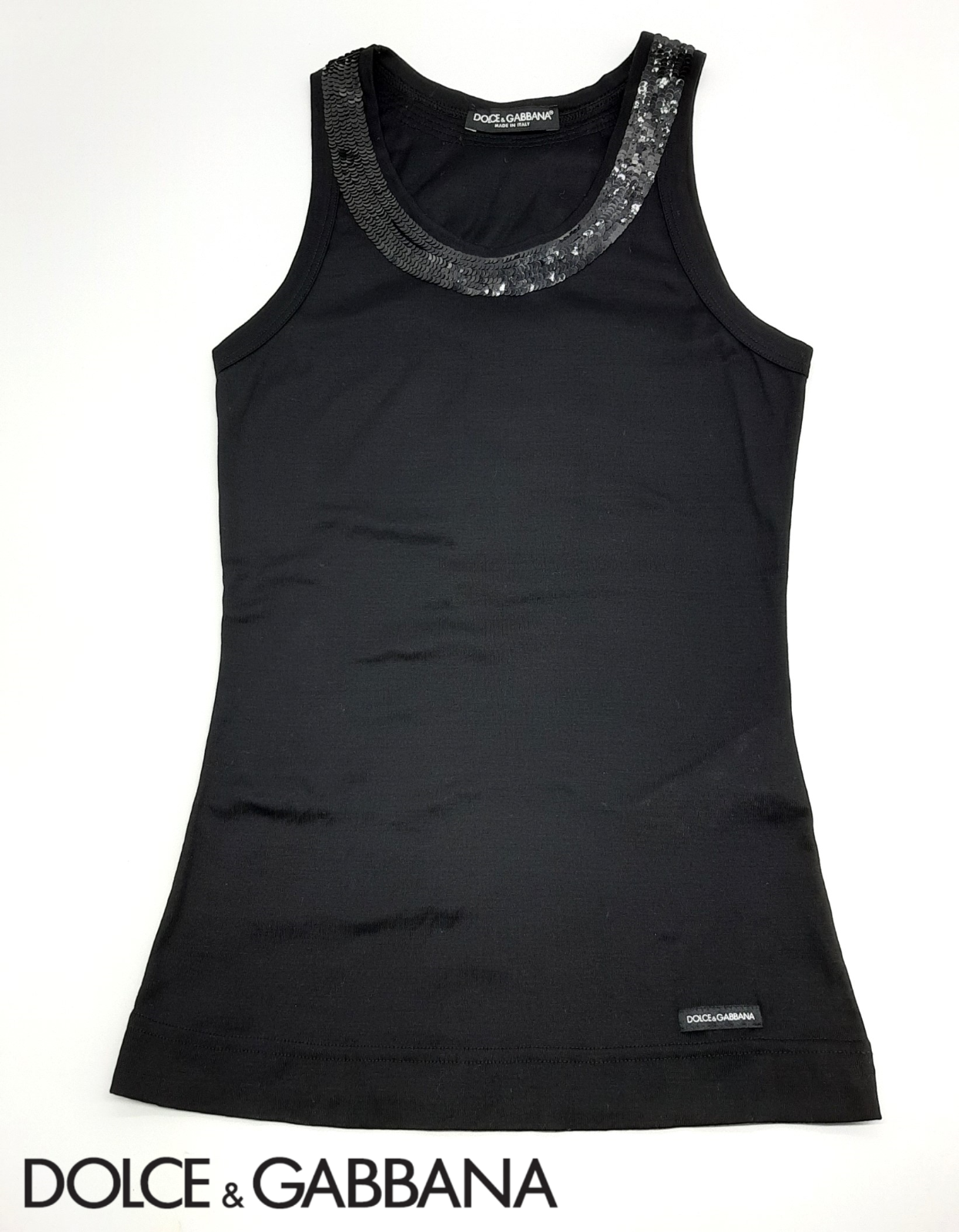 Dolce & Gabbana タンクトップ 38 Fine-rib tank top with crystal DG logo in White for Women