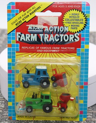 Micro Action Farm Tractors 2 Tractors with Implements New on Card