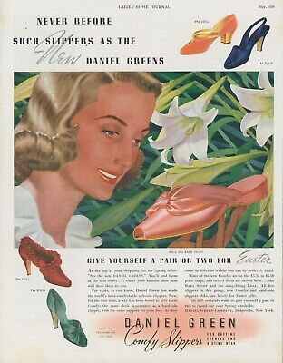 1938 Daniel Green Comfy Slippers Lilacs Easter Scuff Loll Vintage Print Ad LHJ2