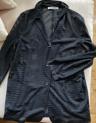 Jil Sander Black Eyelet Blazer/Jacket 44, US 10/12 Perfect for Summer.
