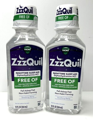 2 Pack: Vicks ZzzQuil Free Of Nighttime Sleep-Aid Syrup 12oz Exp. 02/2025