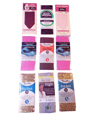 Vintage Seam Binding LOT OF 9 Rick Rack Hem Bias Tape TrimTex Wright Talon Clark