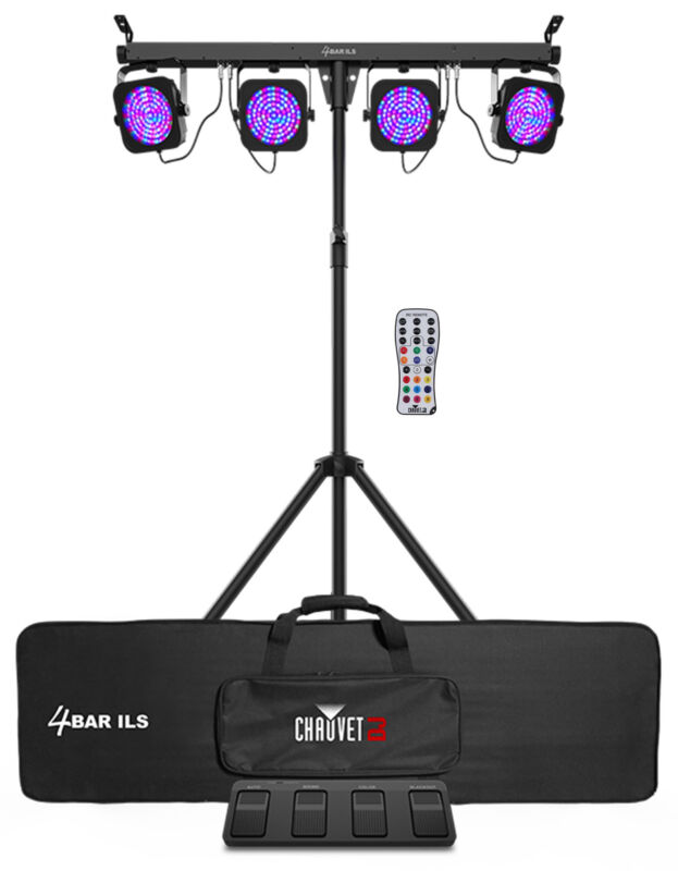 Chauvet DJ 4BAR ILS Lighting System w/(4) Par Lights+Stand+Footswitch+Bag+Remote