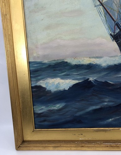 Vintage 1930-40 Capt ELLERY THOMPSON (1899-1987) Stonington CT ship Painting OOC