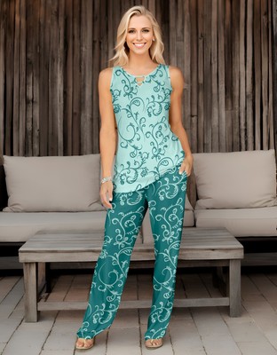 Bon Apple Tea Women's 2 Piece Set - Sleeveless Top & Pocket Pants