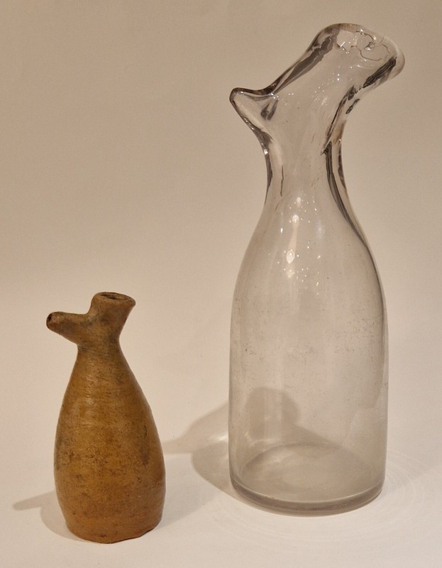 Deux Biberons Dit Bizolaine En Verre Et GrÃ©S, Xixe SiÃ¨Cle