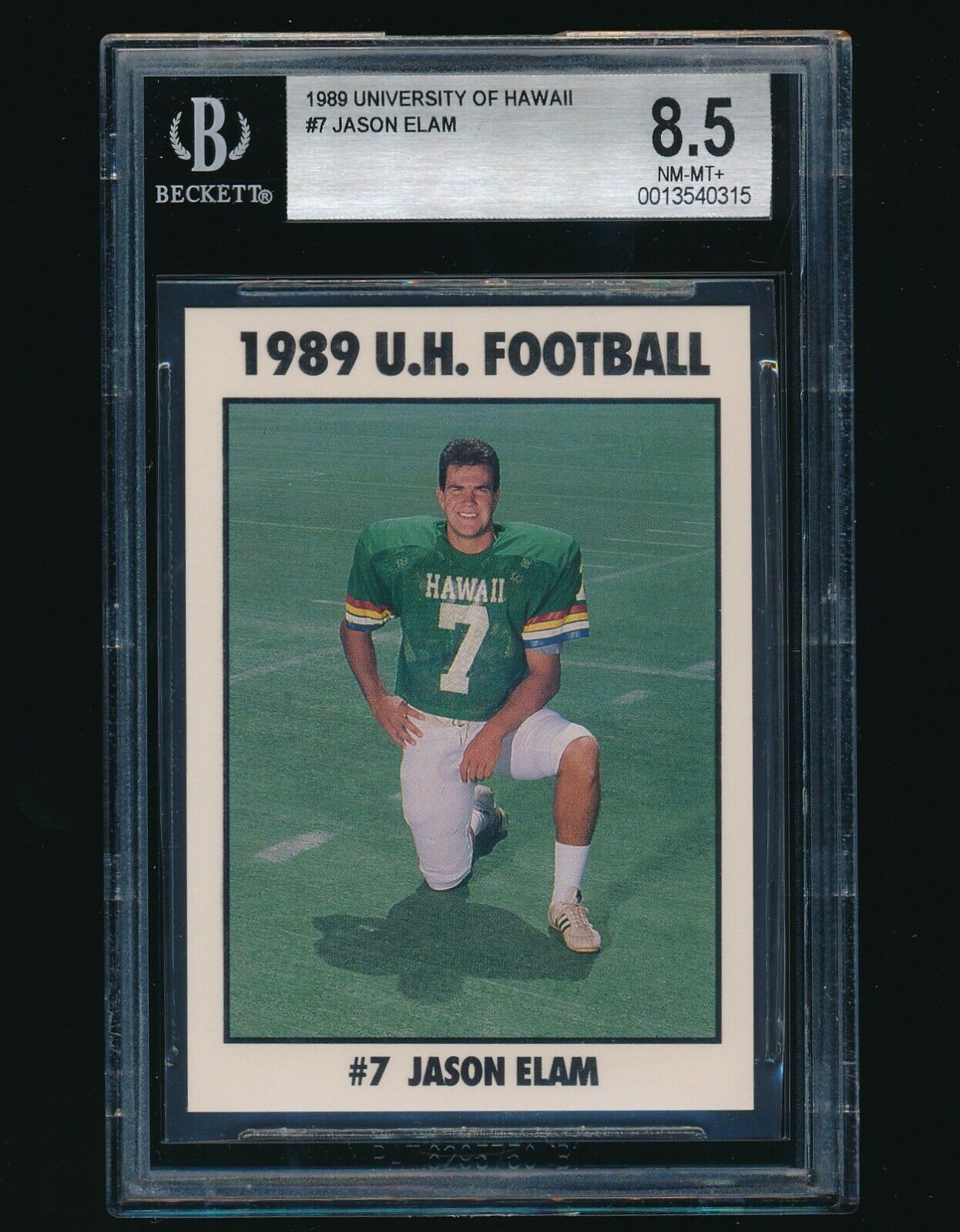 1989 University of Hawaii rookie #7 Jason Elam RC BGS 8.5 1st card 1989 University of Hawaii rookie #7 Jason Elam RC BGS 8.5 1st card