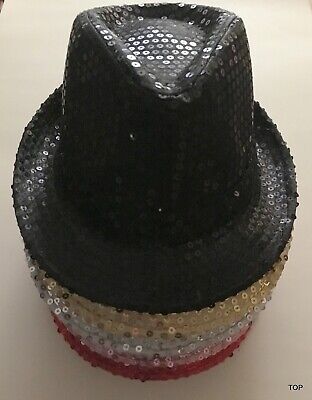 LED-Trilby-Hut mit Pailletten Partyhut ca. 57cm in Schwarz/Gold/Blau/Silber Neu!