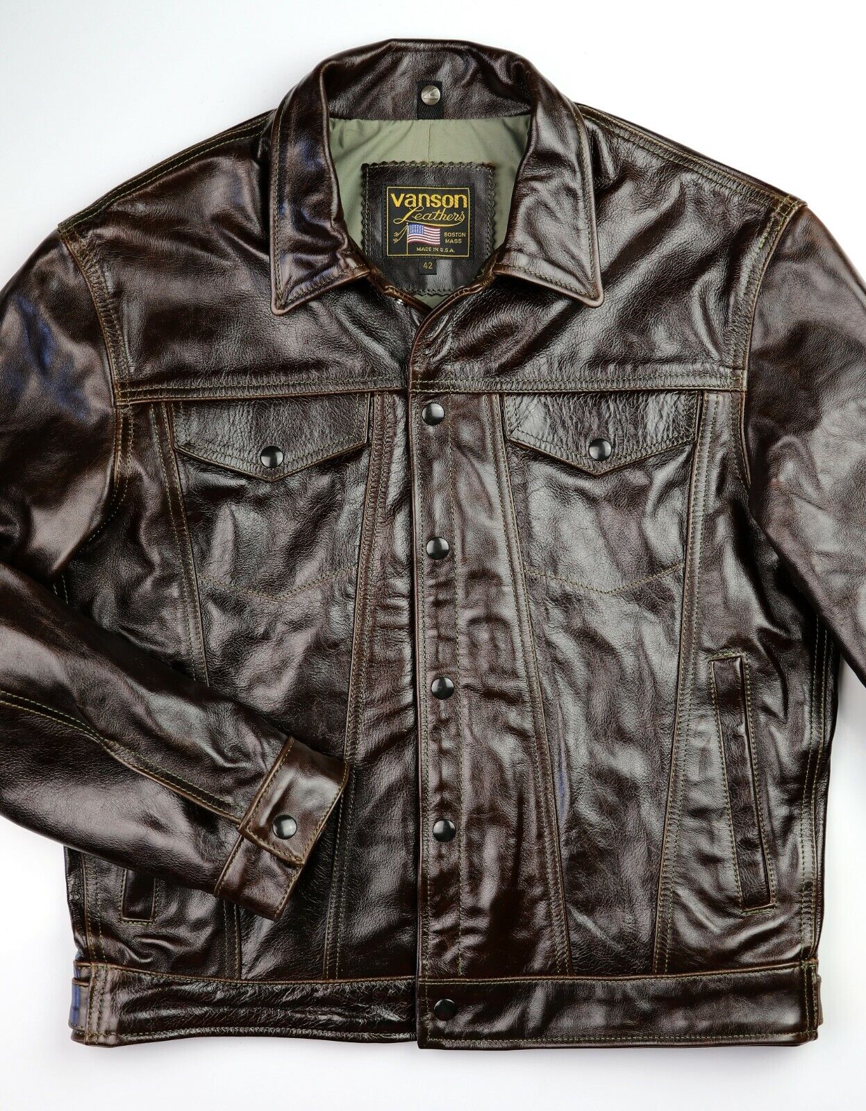 Vanson Maverick, size 42, Dark Hickory Vancouver Leather Jean Jacket Vanson Maverick, size 42, Dark Hickory Vancouver Leather Jean Jacket