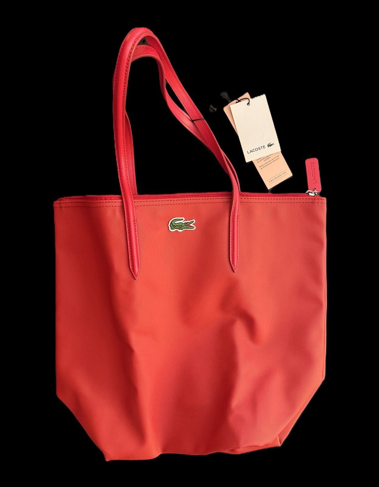 Brand New NWT Lacoste Women Vertical Tote Bag 25CM Drop Solid Red